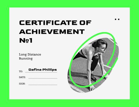 Achievement Award with Woman on Running Race Start Certificate Design Template