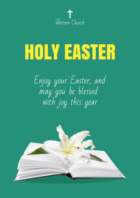Plantilla de diseño de Holy Easter Celebration Announcement In Church With Flower Poster 