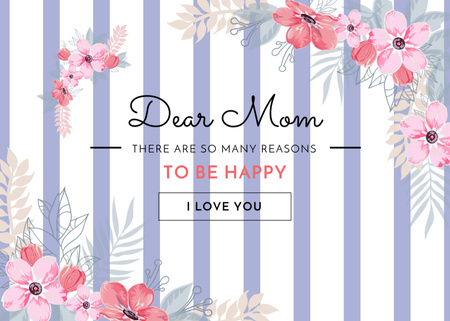 Happy Mother's Day Greeting in Pink Flowers Postcard 5x7in Modelo de Design