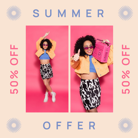 Summer Clothes Ad with Stylish Woman Instagram Tasarım Şablonu