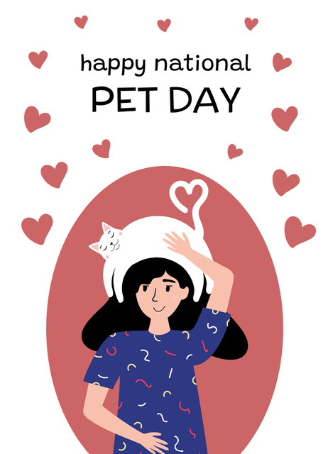 Cute Woman with Cat on Head Postcard A6 Vertical – шаблон для дизайна