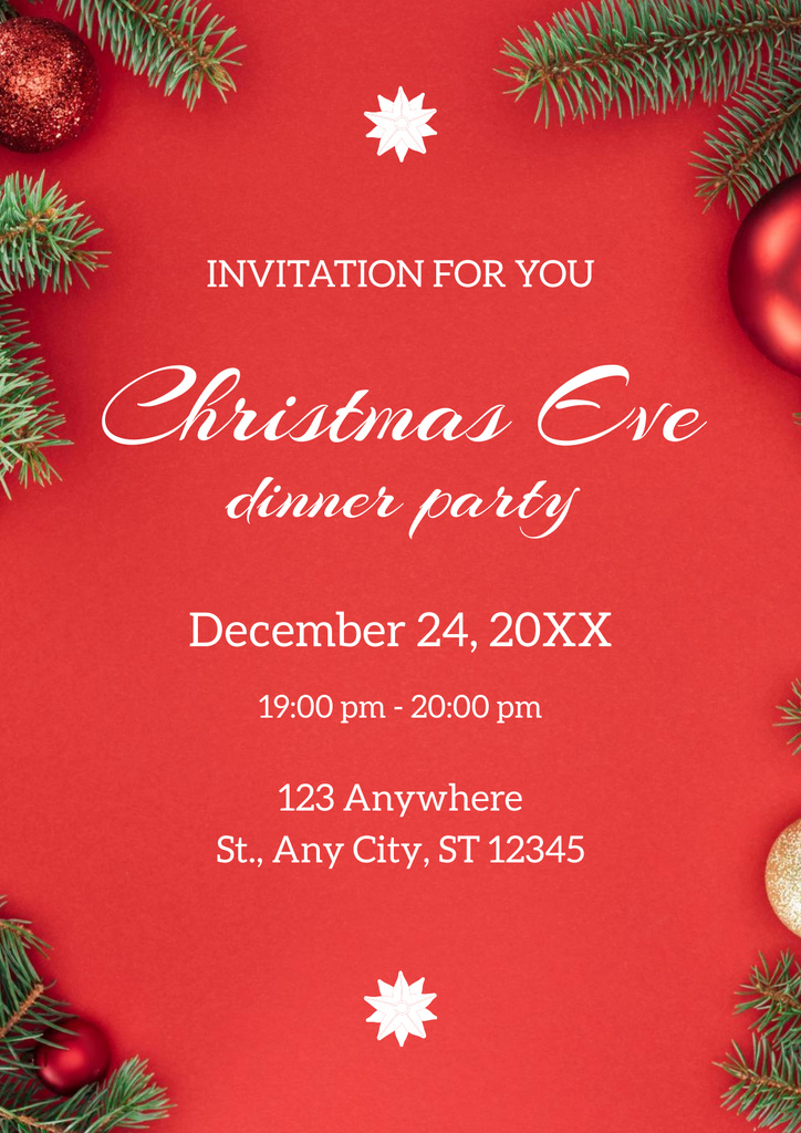 Christmas Celebration with Holiday Decoration in Red Poster Design Template