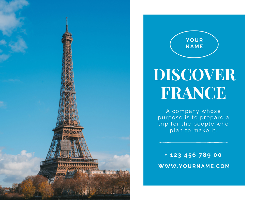 Szablon projektu France Discovering with Our Travel Agency Thank You Card 5.5x4in Horizontal