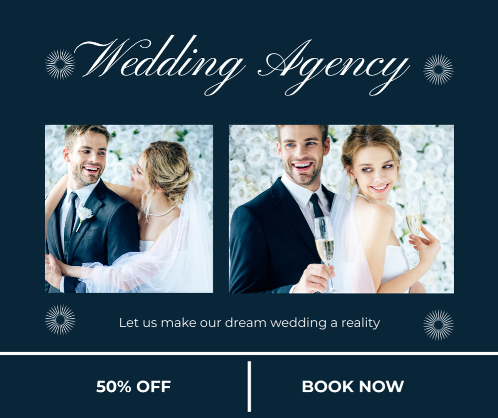 Wedding Planning Agency Ad with Loving Couple Facebook Šablona návrhu