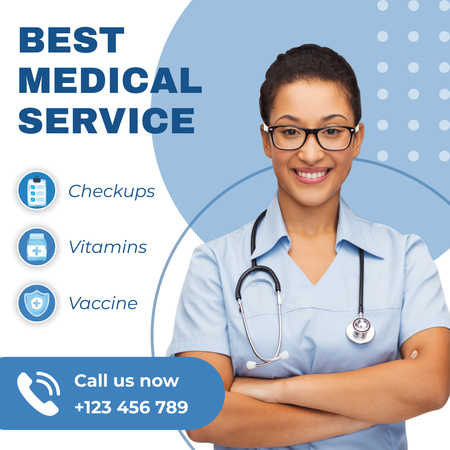 Offer of Best Medical Services with Smiling Nurse Instagram Design Template