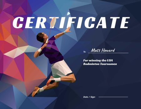 Achievement Award in Badminton Tournament Certificate Design Template