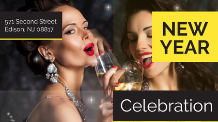 New Year Party Invitation Women Celebrating FB event cover Modelo de Design