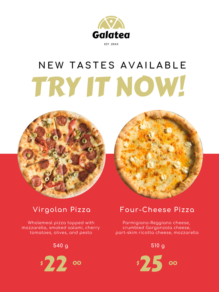 Platilla de diseño Italian Restaurant Promotion with Ad of New Pizza Tastes Poster 36x48in