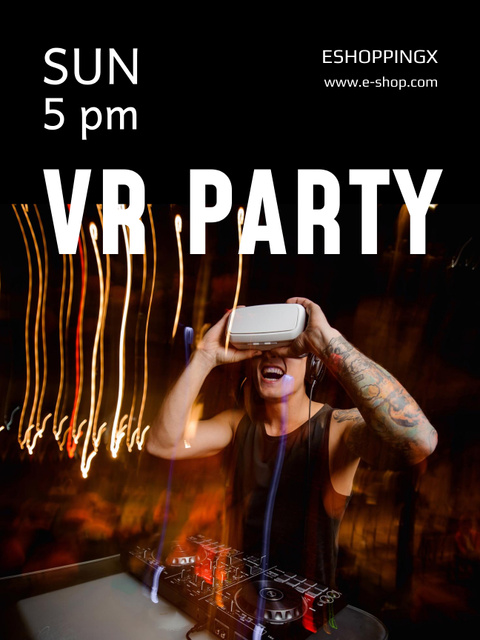 Amazing Virtual Party With Headset Announcement Poster US Tasarım Şablonu