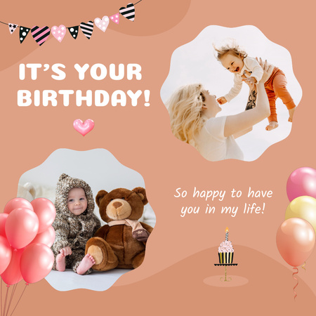 Birthday Regards With Cupcake And Toy Animated Post Design Template