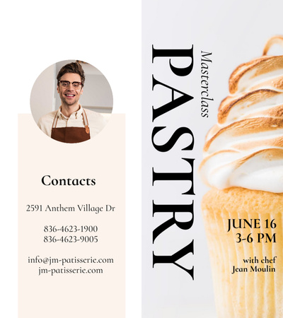 Pastry Baking Masterclass Announcement Brochure 9x8in Bi-fold Design Template