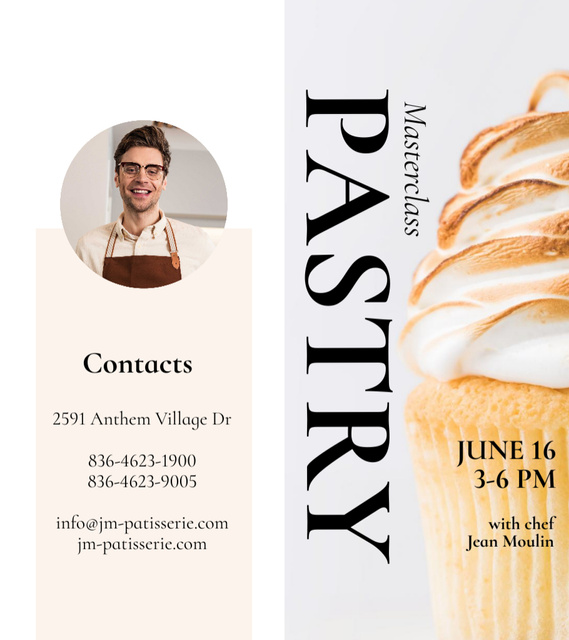 Announcing Pastry Baking Mastery Workshop In June Brochure 9x8in Bi-fold Design Template