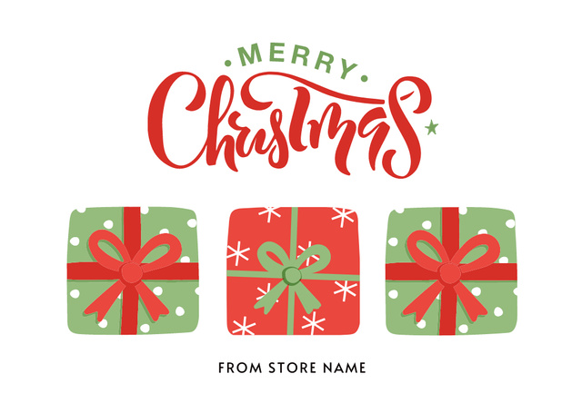 Ontwerpsjabloon van Postcard van Thrilled Christmas Greetings with Illustrated Presents In White