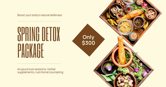 Designvorlage Wide-range Of Spices And Herbs In Spring Package Detox für Facebook AD