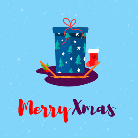 Lovely Christmas Holiday Greetings with Present In Blue Animated Post Design Template