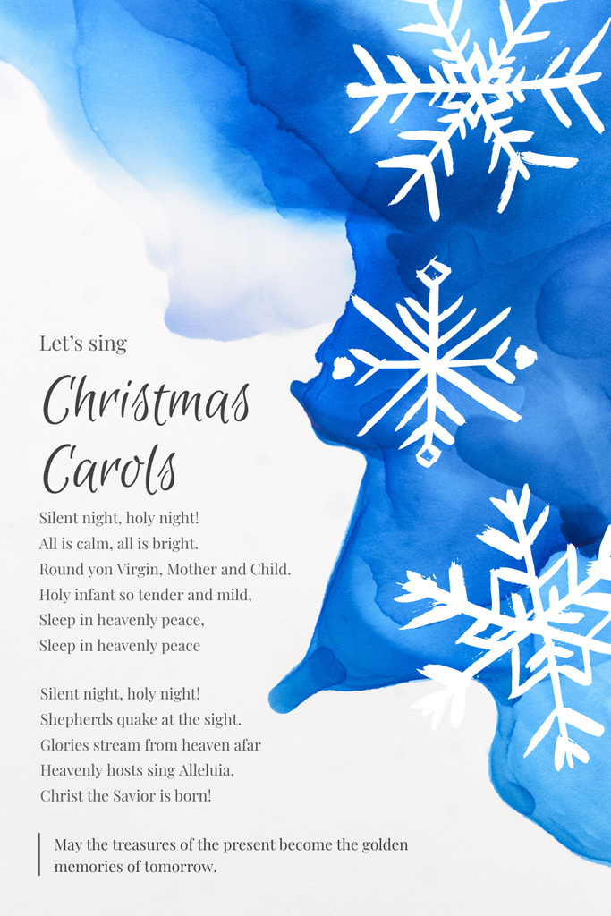 Christmas Carol with White Snowflakes on Blue Pinterest Design Template