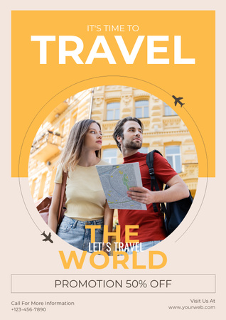 Couple Travels around the World Poster Πρότυπο σχεδίασης