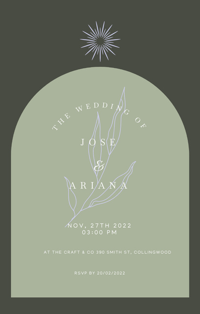 Elegant Wedding Announcement of Olive Green Color Invitation 4.6x7.2inデザインテンプレート