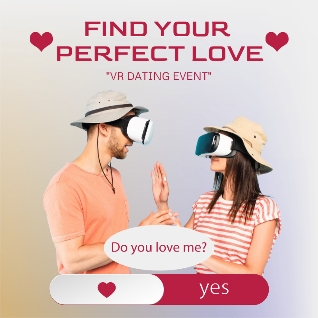 Couple in Virtual Reality Glasses Social media Design Template
