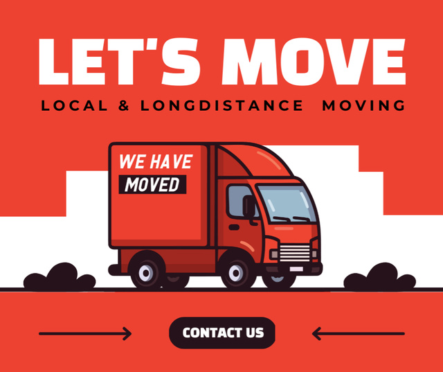 Moving Services with Red Delivery Truck Facebookデザインテンプレート