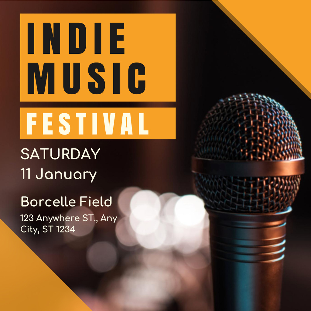 Indie Music Festival Announcement With Microphone Instagram AD tervezősablon