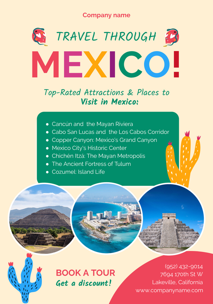 Travel Tour to Mexico Poster 28x40in Design Template