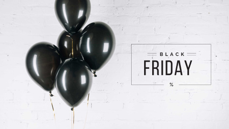 Black Friday Ad with Black Balloons Presentation Wide Design Template