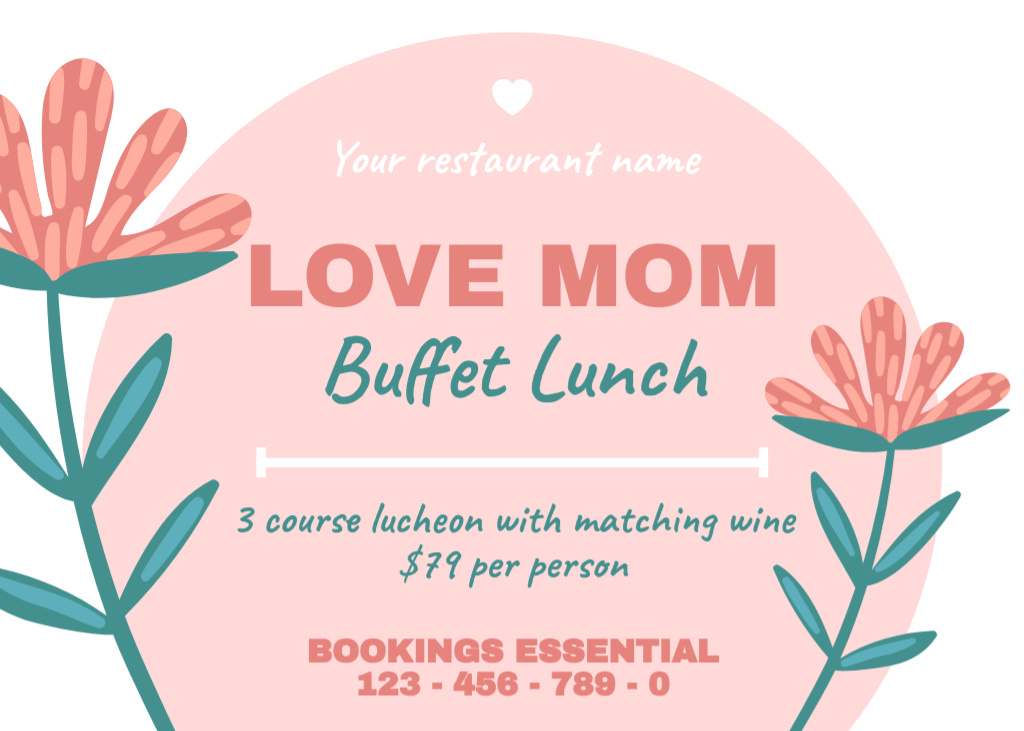 Mother's Day Buffet Lunch Invitation Postcard 5x7in Design Template