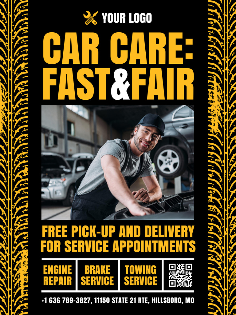 Repair Offer with Mechanic in Car Service Poster US Tasarım Şablonu