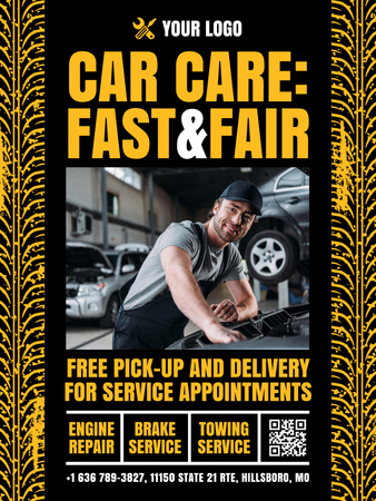Plantilla de diseño de Oferta de Reparación con Mecánico en Car Service Poster US 
