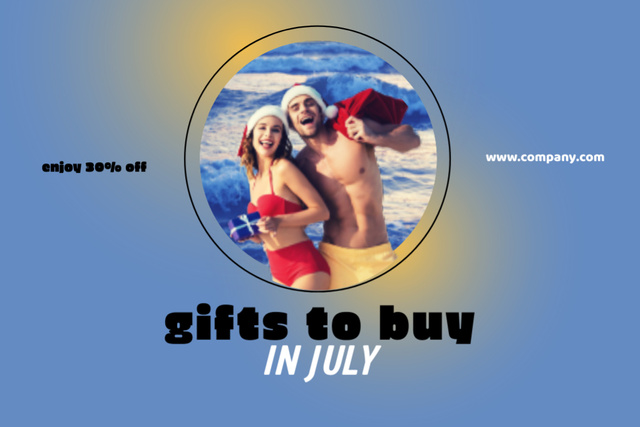 Young Couple on Beach Celebrating Christmas Postcard 4x6in Design Template