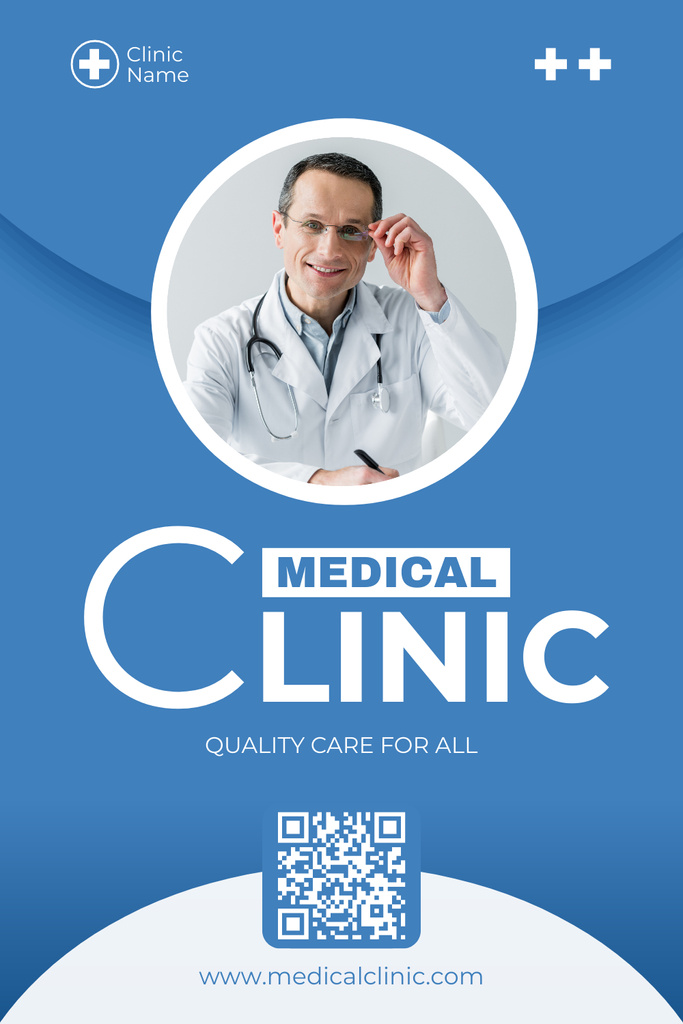 Template di design Medical Clinic Ad with Mature Doctor Pinterest