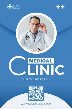 Ontwerpsjabloon van Pinterest van Advertentie voor medische kliniek met volwassen arts