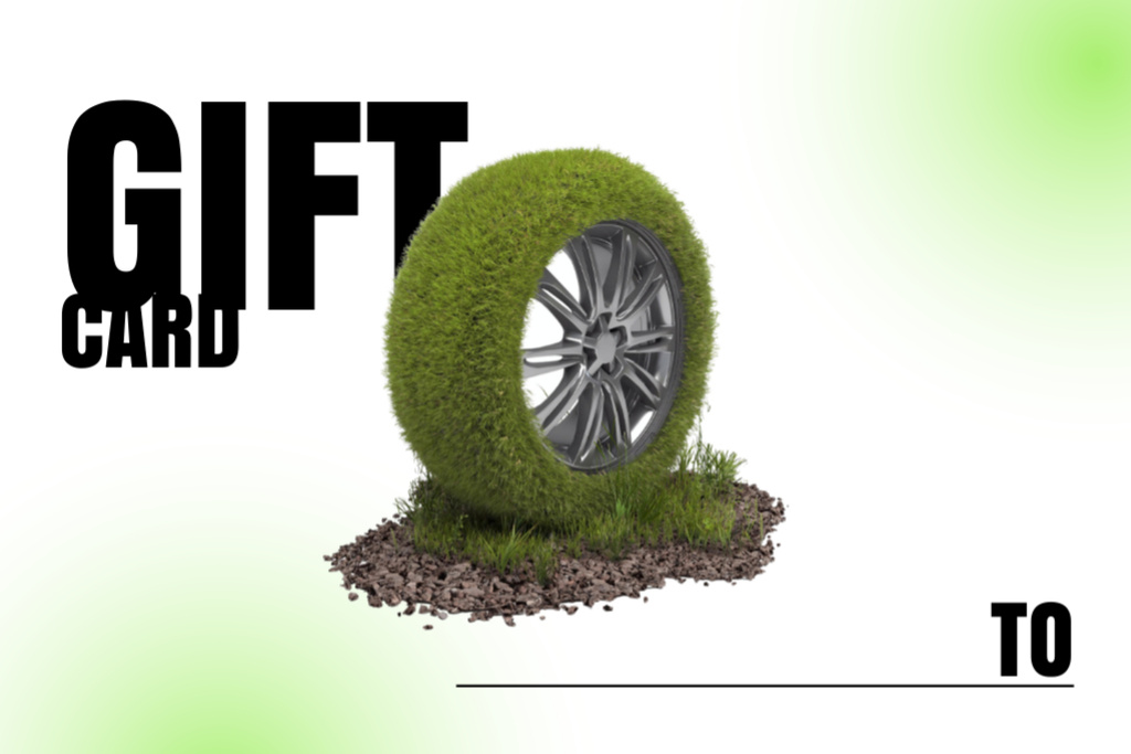 Designvorlage Car Services Offer with Wheel in Grass für Gift Certificate