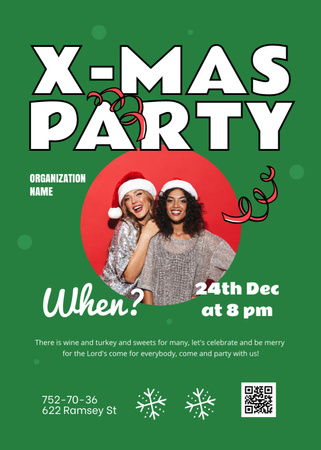 Women in Santa's Hats on Christmas Party Invitation Design Template