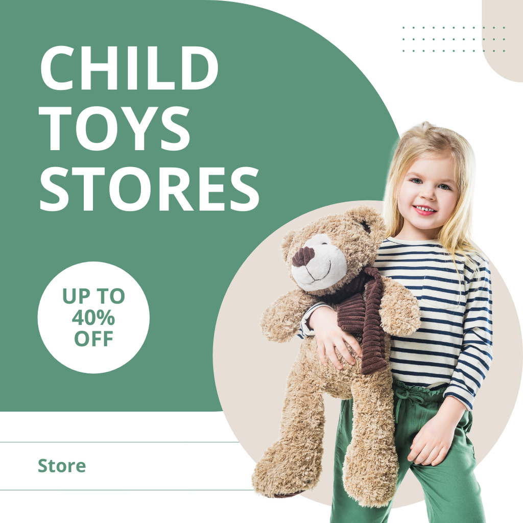 Children's Store Promo with Girl and Soft Bear Instagram AD Modelo de Design