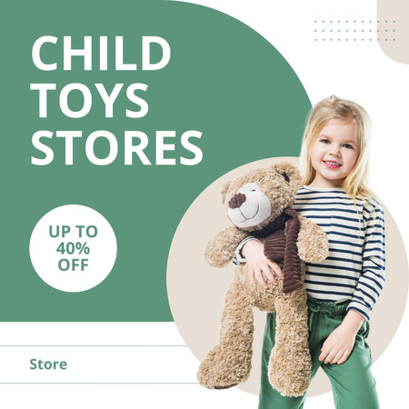 Children's Store Promo with Girl and Soft Bear Instagram AD Design Template