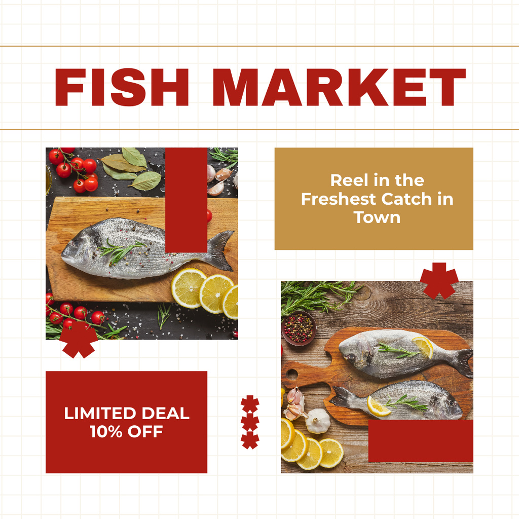 Designvorlage Promo of Fish Market für Instagram