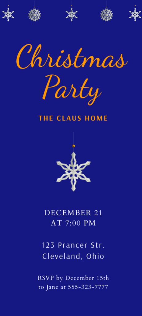 Christmas Party Announcement on Dark Blue Invitation 9.5x21cm Design Template