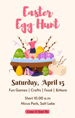 Easter Egg Hunt Announcement with Bright Illustration Invitation 4.6x7.2in Tasarım Şablonu