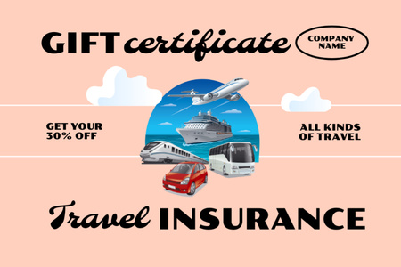 Plantilla de diseño de Travel Insurance Offer Gift Certificate 