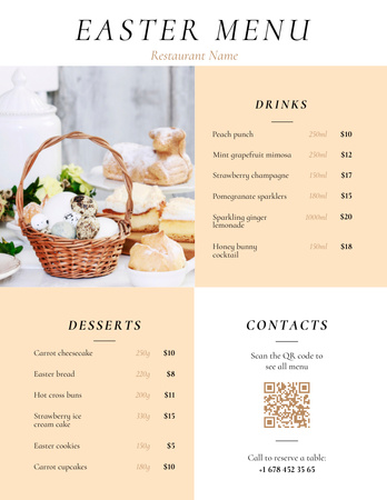 Easter Meals Offer with Eggs in Festive Basket Menu 8.5x11in Design Template