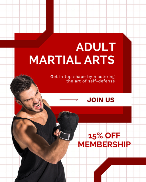 Adult Martial Arts Discount with Fighter Instagram Post Vertical Πρότυπο σχεδίασης