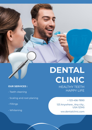 Dental Clinic Services Ad with Patient Poster Design Template