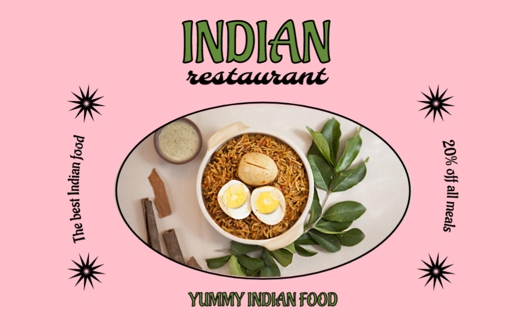 Ontwerpsjabloon van Flyer 5.5x8.5in Horizontal van Indian Restaurant Ad with Traditional Dish