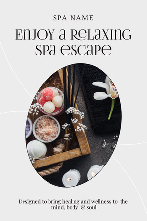 Spa Retreat Ad with Sea Salt and Flowers Pinterest Modelo de Design
