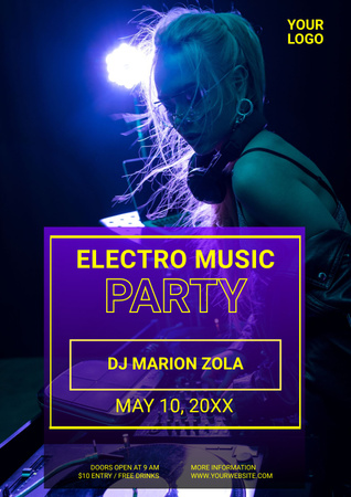 Fascinating Electro Music Party Announcement With DJ Poster Design Template