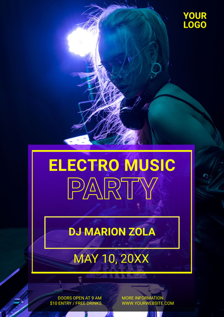 Fascinating Electro Music Party Announcement With DJ Posterデザインテンプレート