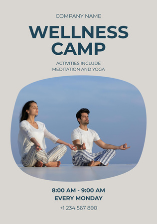 People Practicing Yoga in Wellness Camp Poster 28x40in Design Template