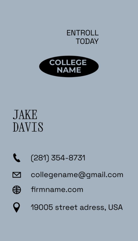 Online College Advertising Grey Business Card US Vertical Design Template